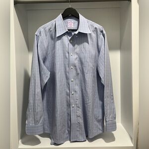 Brooks brothers classic non-iron supima cotton blue multicolor plaid neck 17-35